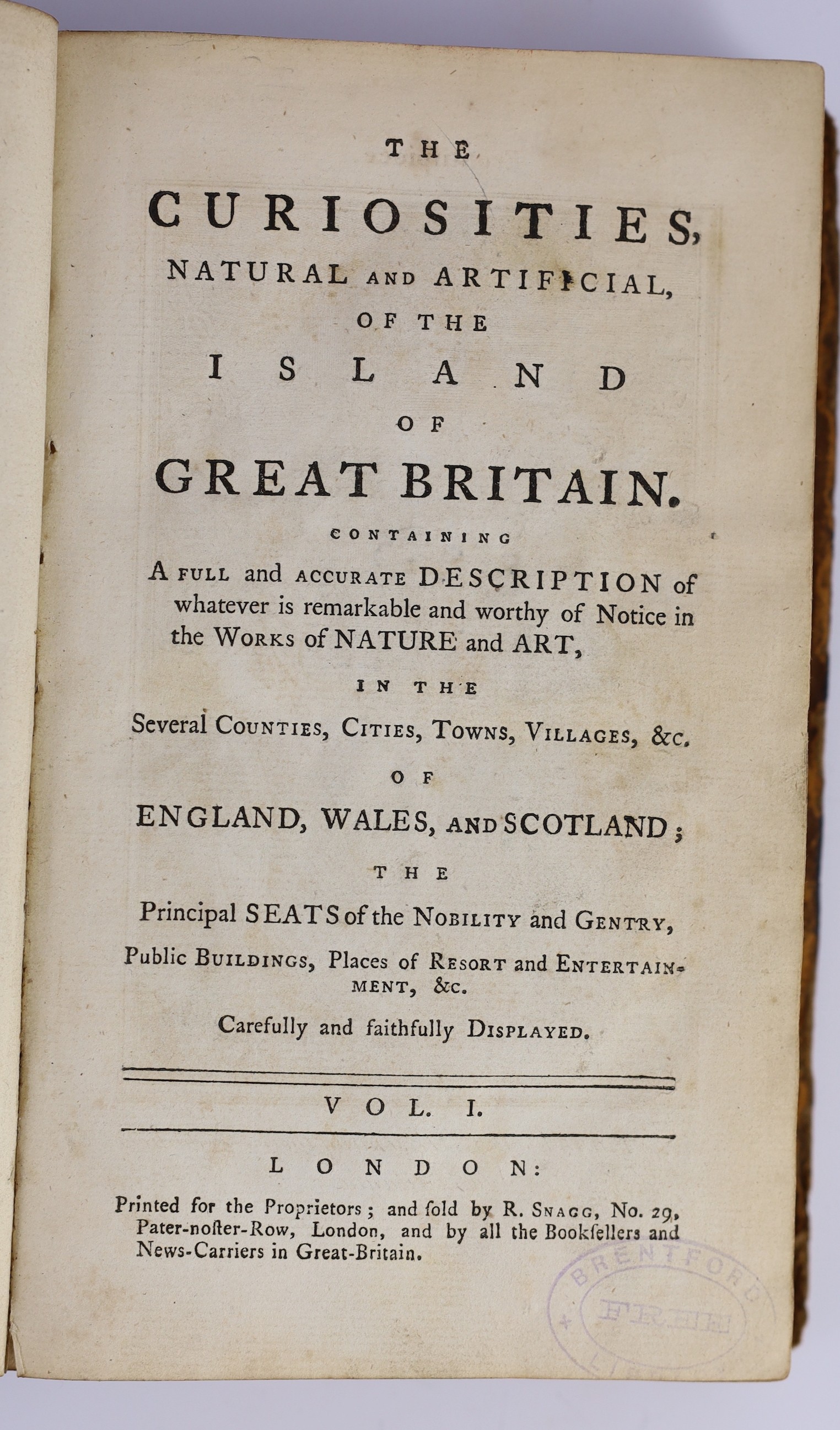 Curiosities - The Curiosities, Natural and Artificial, of the Island of Great Britain, 6 vols, 8vo, speckled calf rebacked, with engraved frontis, library stamps and bookplates, R. Snagg, London, c.1780